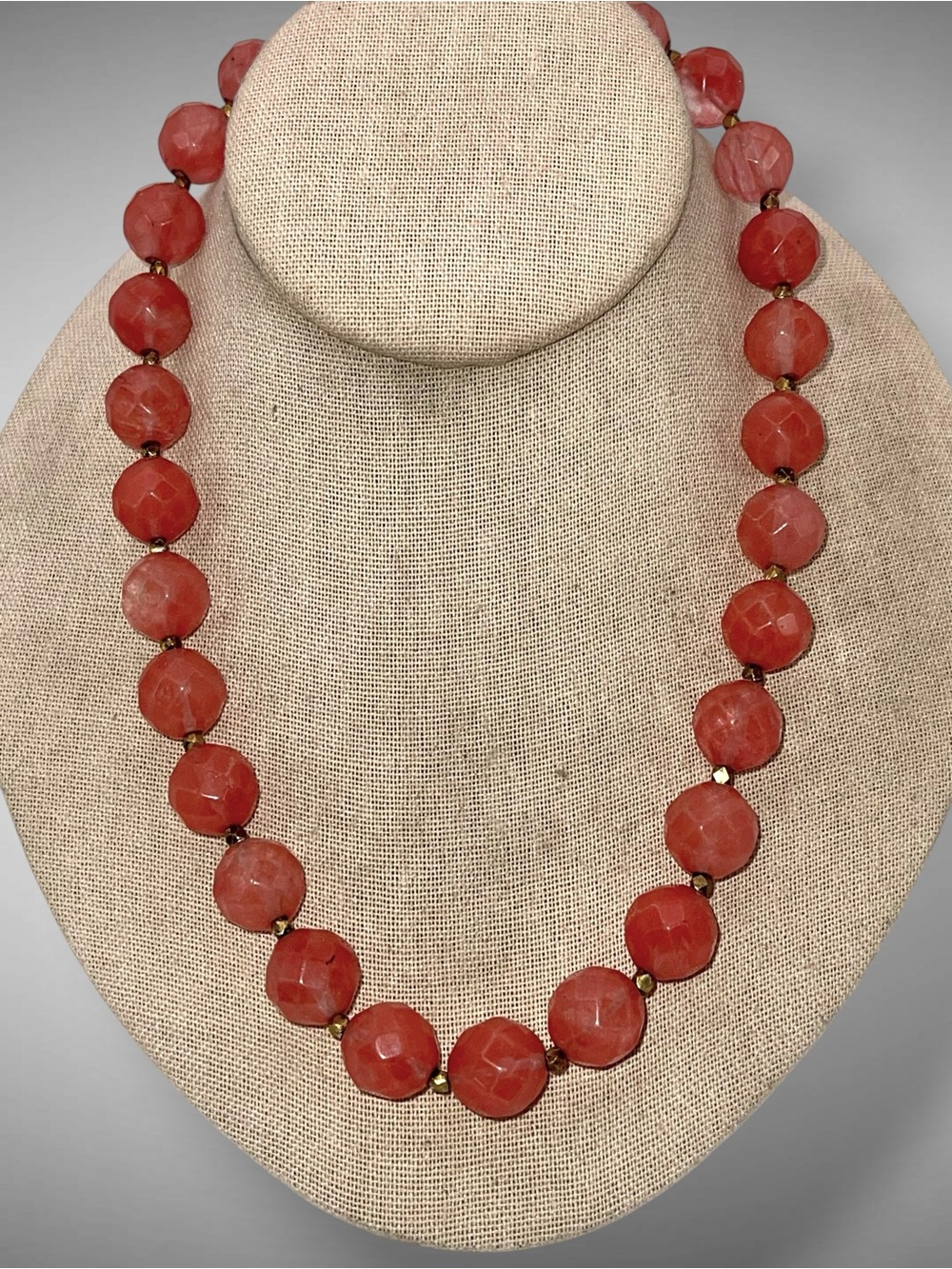 Gorgeous Vintage Faceted Cherry Pink Quartz Beaded Statement Necklace Estate